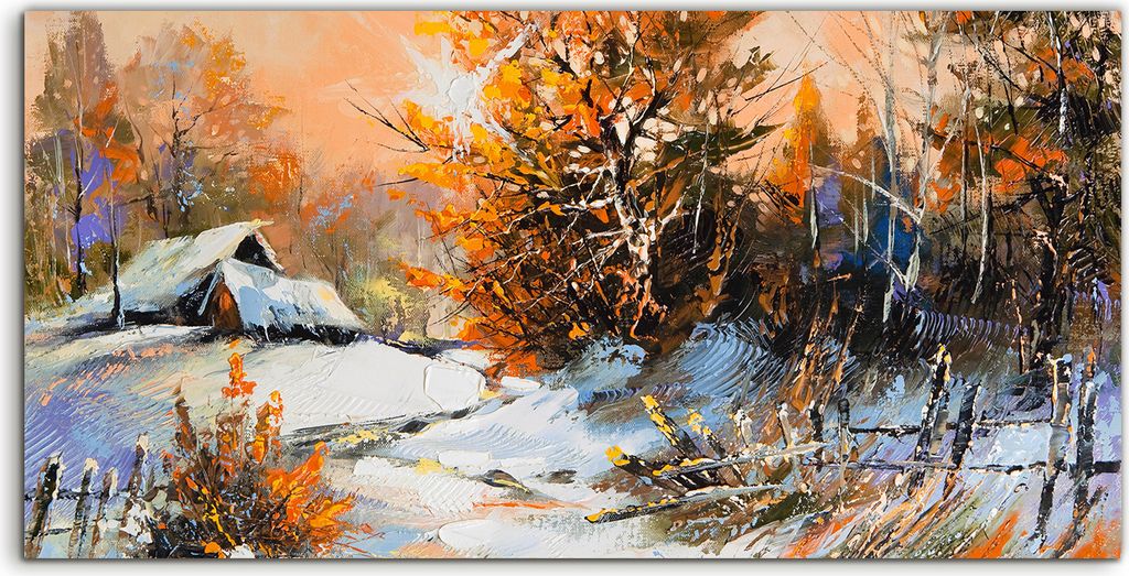 Coloray Acrylbild 140x70 Wandbild Acrylbilder Wand Bild Ländliche Winter Landschaft