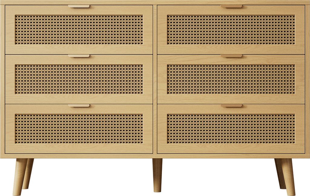 Flieks Kommode mit 6 Schubladen, Rattan Wohnzimmerschränke Produktbild 