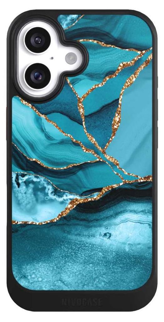 NIVOCASE Hülle für Apple iPhone 16 Handyhülle NIVOcore Case Schwarz Edelstein Glitzer Look Marmor