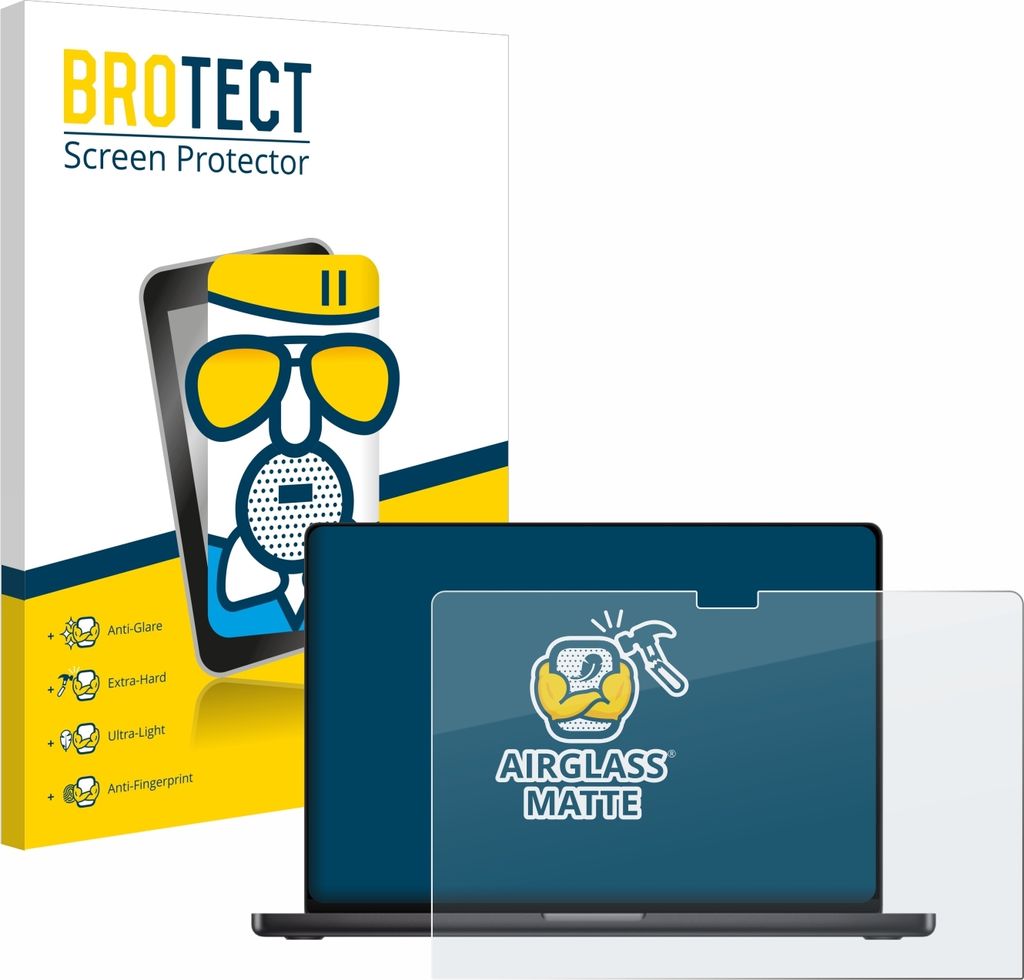 BROTECT Entspiegelungs Schutzglas für Apple MacBook Pro 16" 2024 M4 Schutzfolie Panzer Folie Glas Display Schutz matt