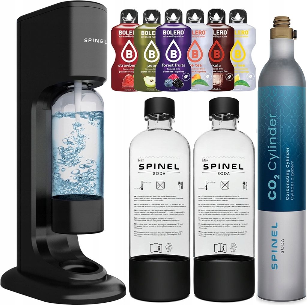 Spinel Soda BubbleON Wassersprudler Set mit 2 Flaschen 6x Bolero CO2