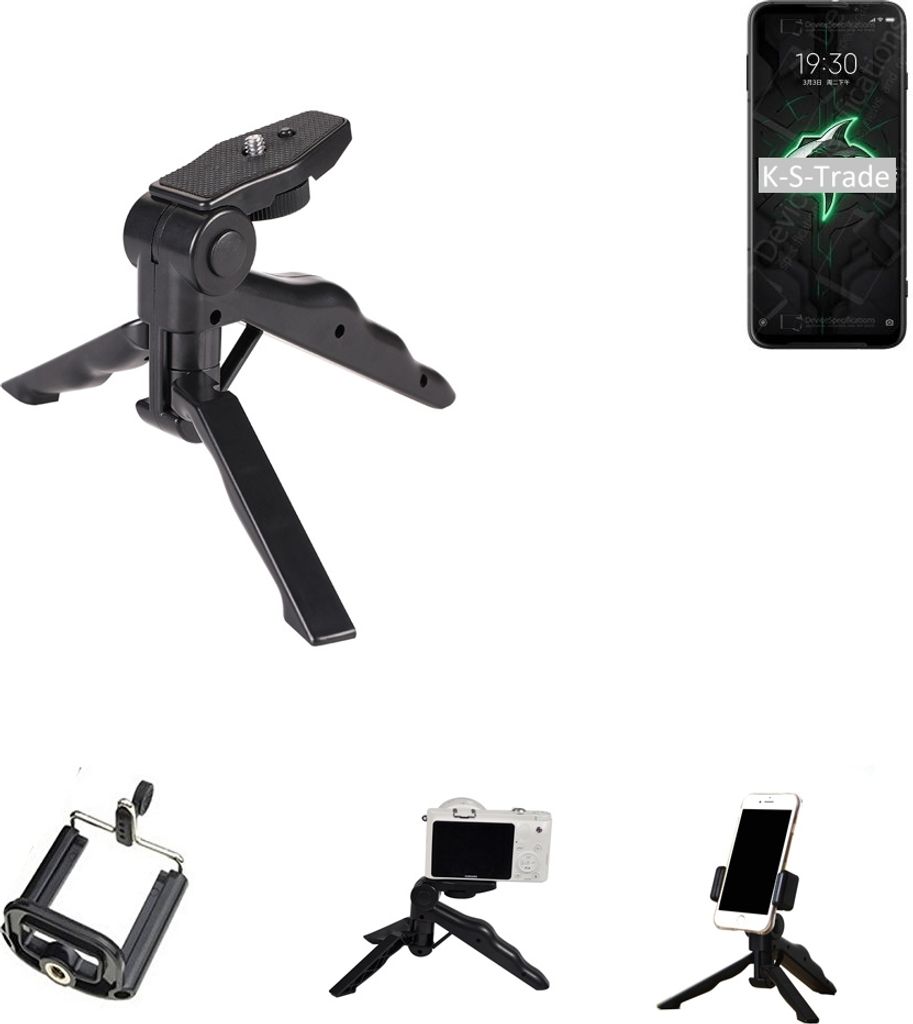 K-S-Trade Stativ Tisch-Ständer Dreibein Handy-Stativ Ständer kompatibel mit Xiaomi Black Shark 3 Mini-Stativ Smartphone Tripod Handy-Stativ aus