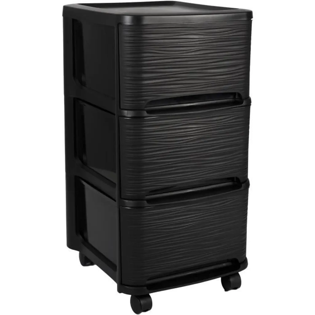 Meuble de rangement 3 tiroirs EDA STONE noir en plastique résistant