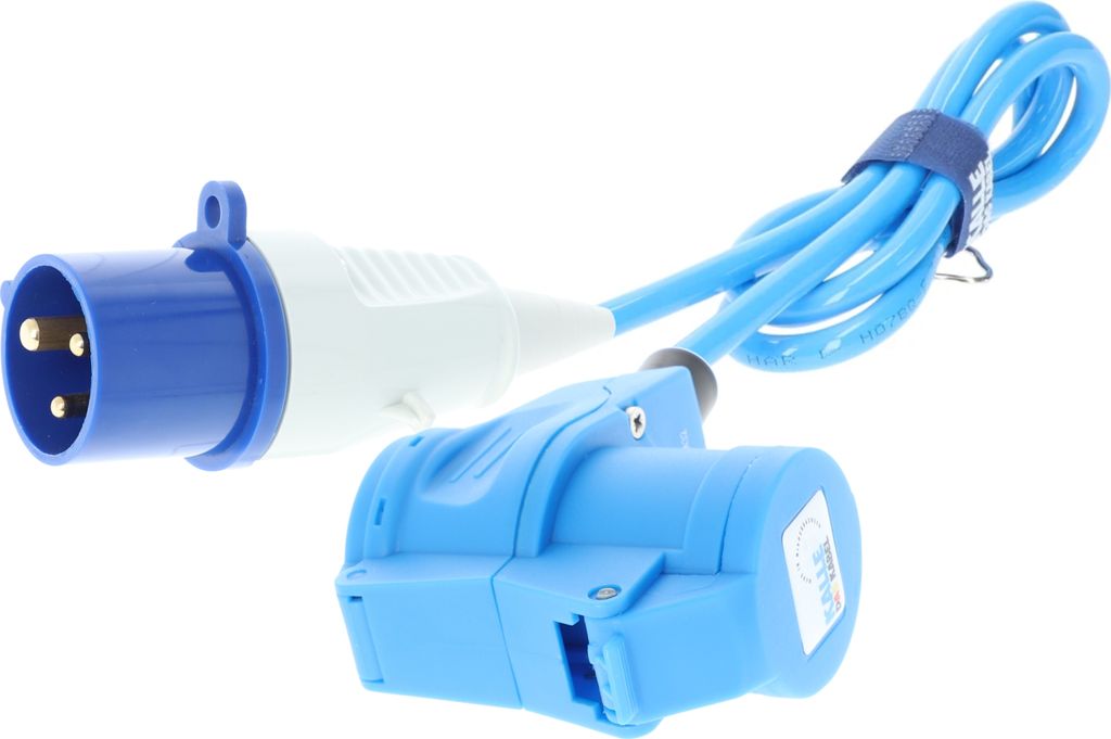 KALLE DAS KABEL CEE PUR Verlängerungskabel H07BQ-F 3G 2,5 mm² 1,5 Meter Stecker mit Sicherungsöse + Winkelkupplung mit SCHUKO-Steckdose 230 V 16...