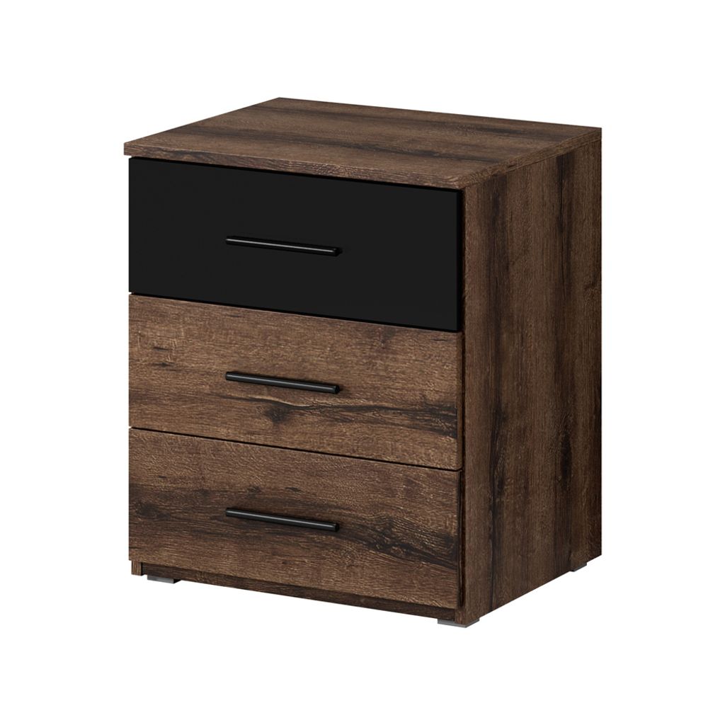 Schlafzimmer Nachtschrank BIRMINGHAM-83 in Eiche Monastery Nb. mit schwarz, B/H/T: ca. 46/56/41 cm