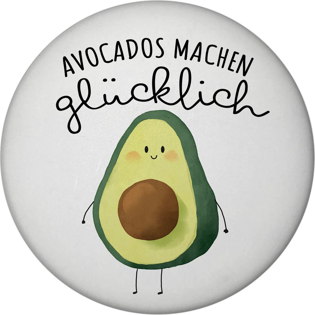 Niedliche Avocado Magnet rund rund mit Spruch Avocados machen glücklich