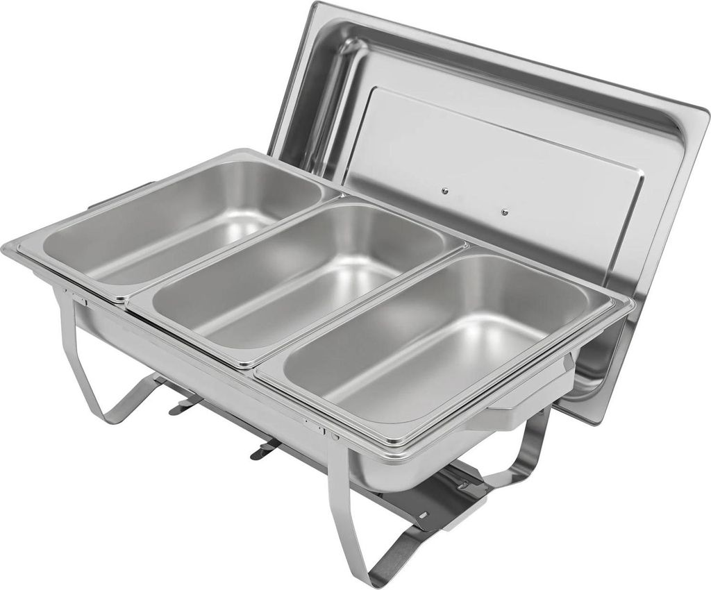 Buffetwärmer - Chafing-Dish Set - Drei Einsätze - Rechteckig - Edelstahl - Für Profi-Catering