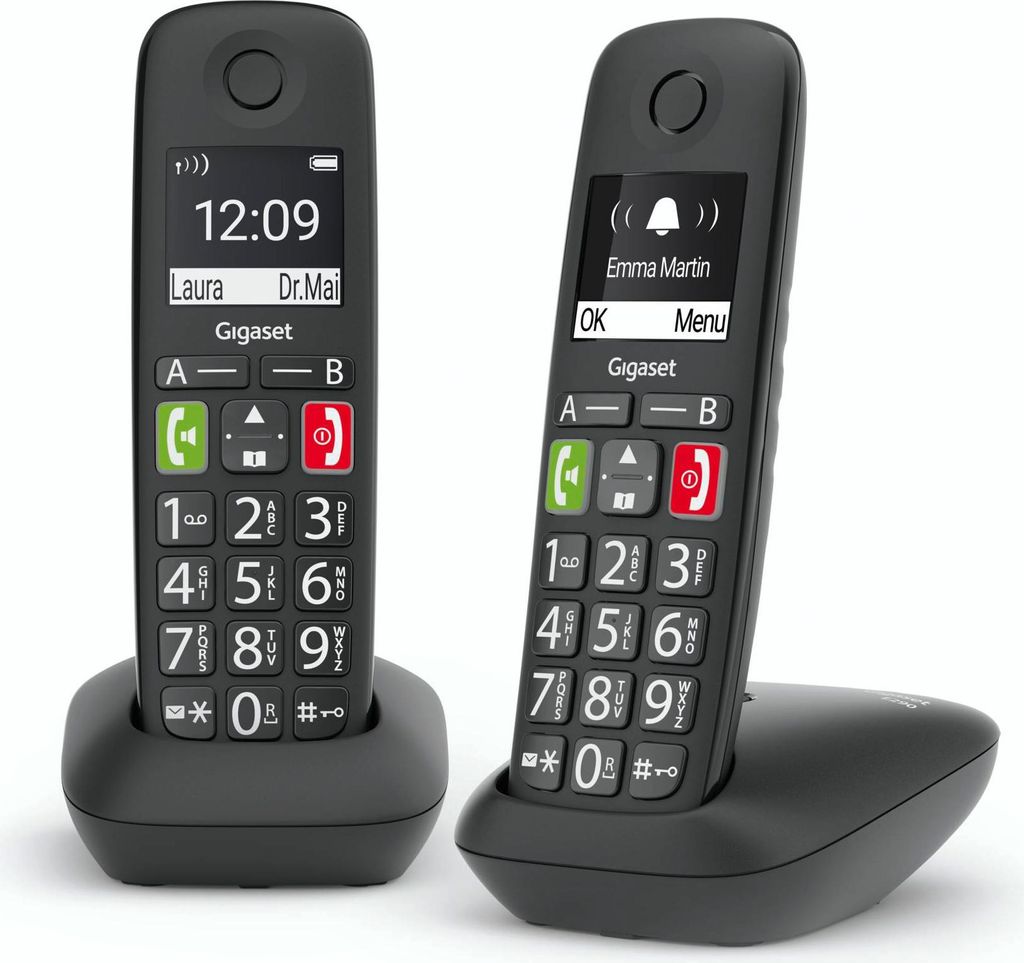 Gigaset E290 Duo 2 schnurlose-/ DECT-/ Analoge Telefone (ohne Anrufbeantworter, mit großen Tasten und großem Display) schwarz