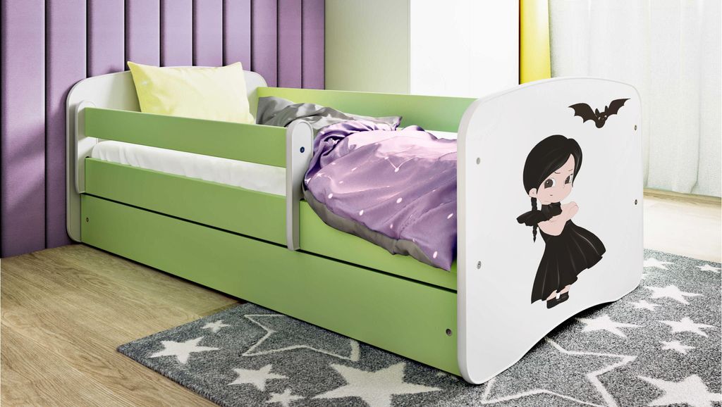 Kinderbett Jugendbett Wednesday 70x140, 80x160, 80x180 cm - Komplettset mit Matratze, Schublade & Rausfallschutz