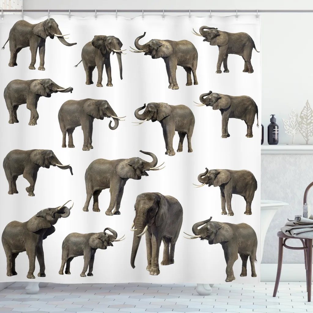 Tenda Doccia ABAKUHAUS Wald Elephants | Impermeabile e Antimuffa 175x200