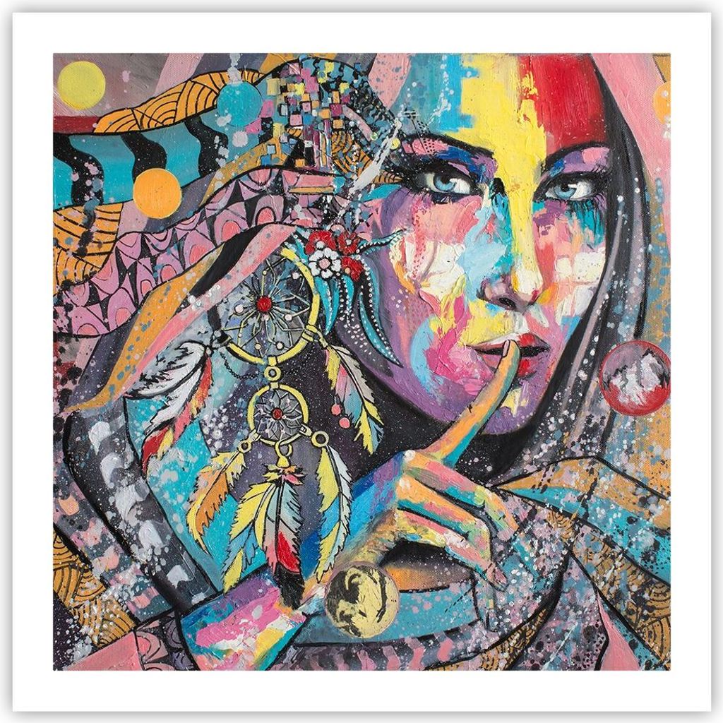 Poster - Poster ohne Rahmen - frau folklore - 60x60 cm - Wand Bild - Wanddeko - Wandbilder - Kunstposter - Wandposter - Bilder - Kunstdruck - Wandd...