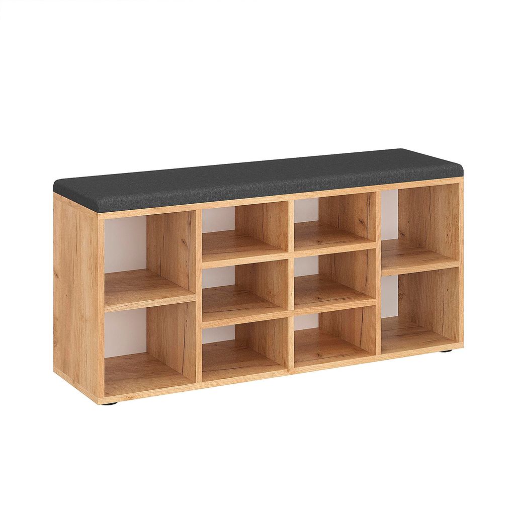KOMTO Schuhbank mit Sitzfläche - Schuhregal Schuhschrank mit Sitzbank Flur Bank mit Stauraum Garderobenbank Sofia 104 x 50 x 30 cm Honig