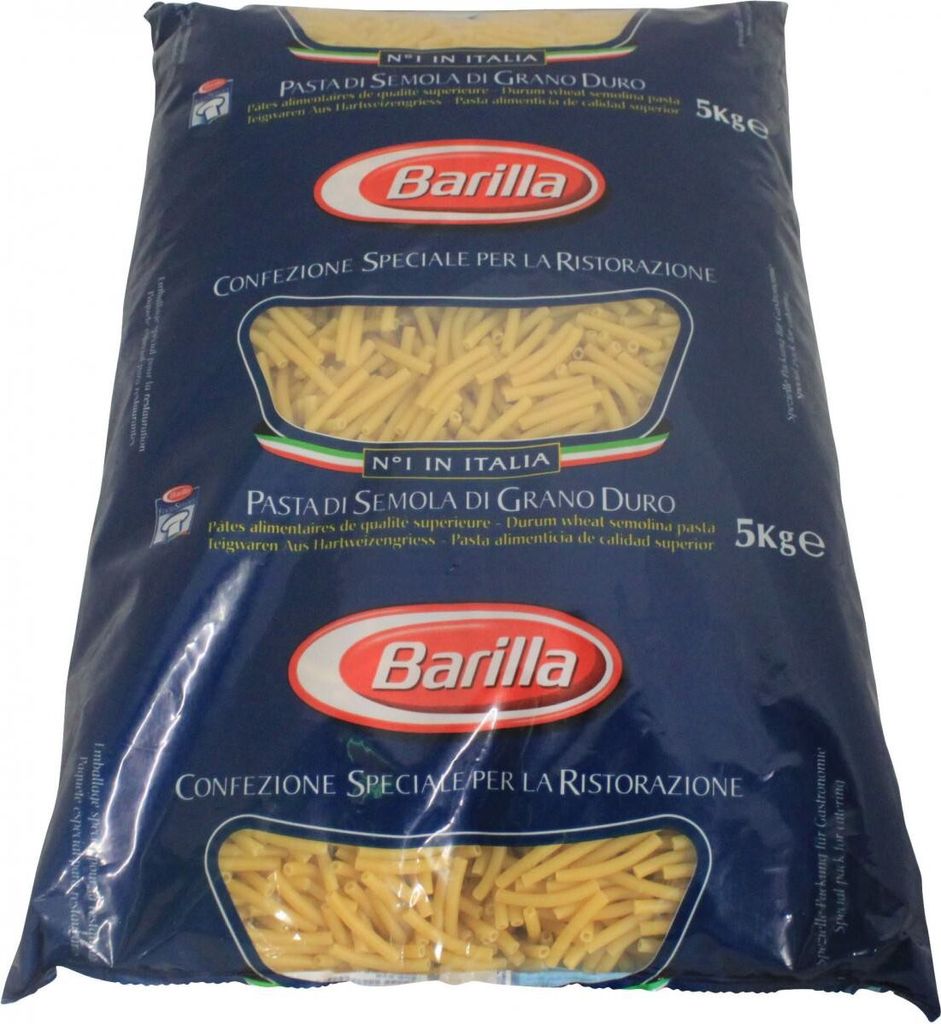 A large bag of Barilla pasta.