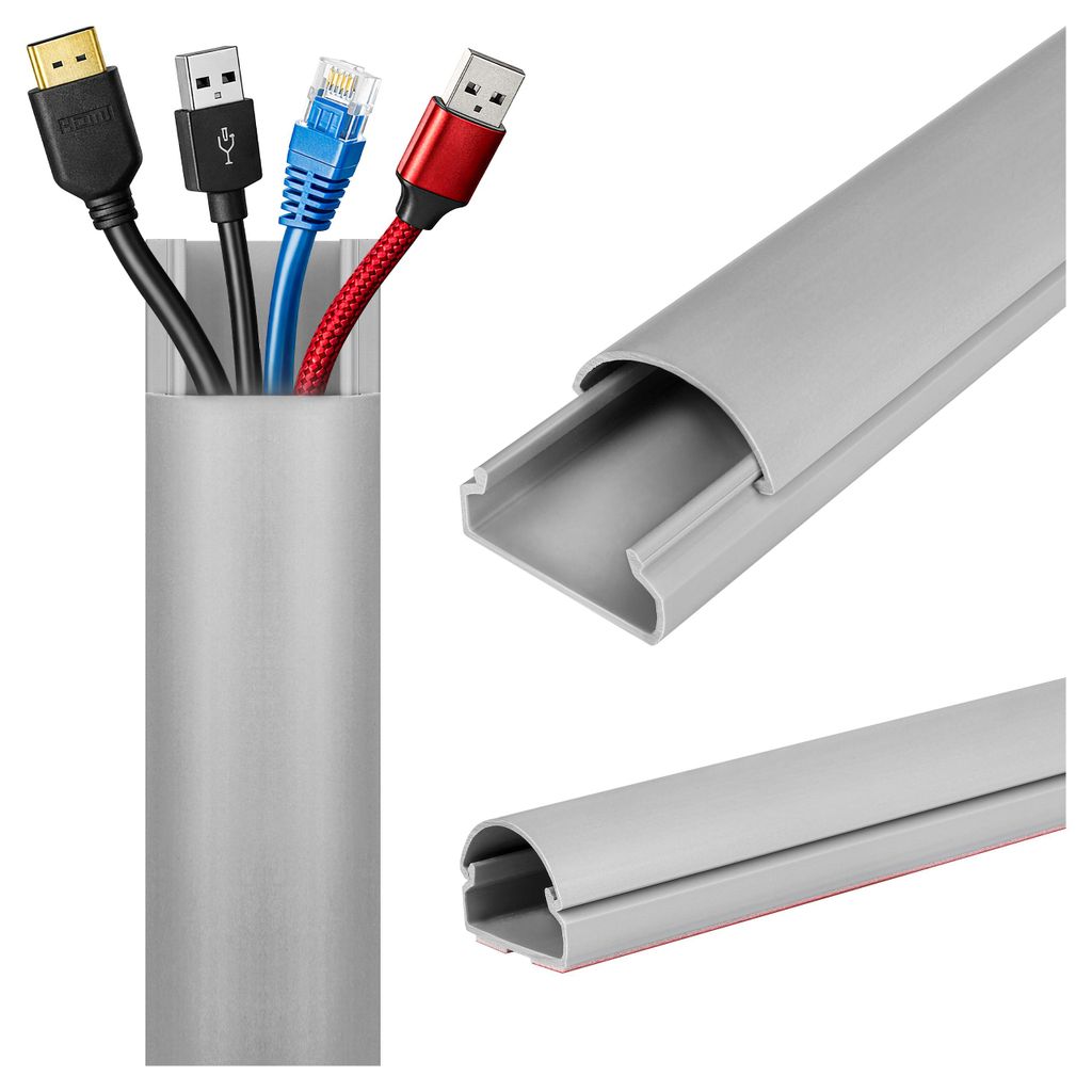 MasterLED Kabelkanal Grau Selbstklebend 100cm 30x21mm – PVC Kabelabdeckung Halbrund für Büro, TV Wand & Beton-Optik