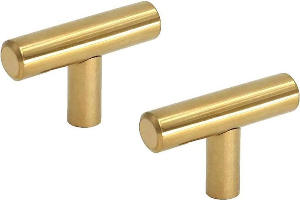 Goldene RVS Möbelknöpfe - Zug- und Daumengriffe für Türen - Schubladen - Möbel - Gebürstetes Messing - Moderne T-Bar Griffe