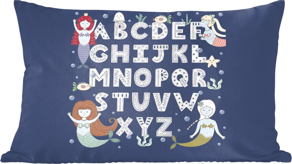 MuchoWow Zierkissen Sofakissen Wohnzimmer Dekokissen 50x30 cm Illustration Alphabet mit Meerjungfrauen - Wohnzimmerdekoration - Polster mit Photo