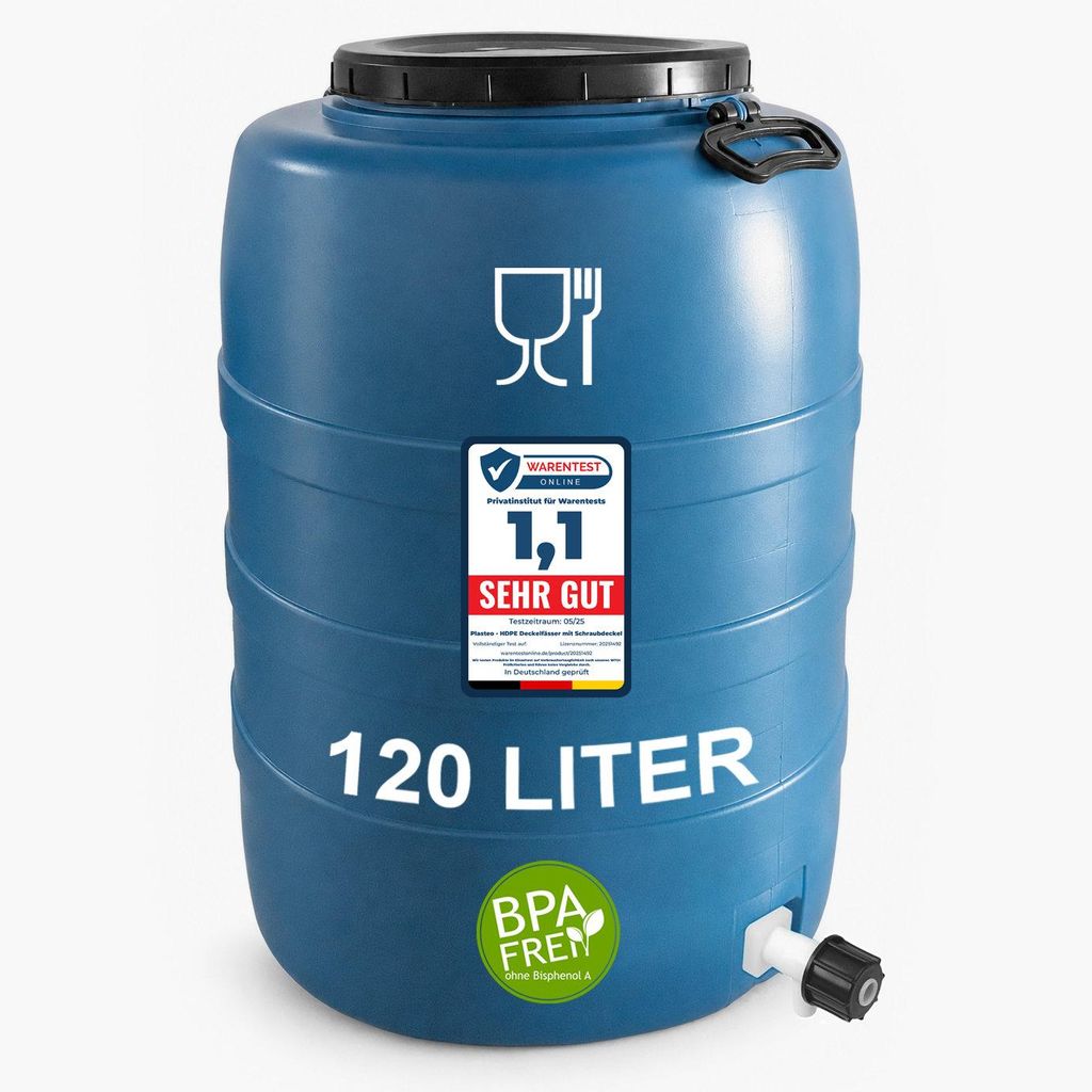 Plasteo 120 L Weithalsfass Lebensmittelecht HDPE Produktbild 