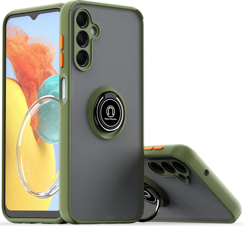 Galaxy M14 Hülle, Ring Halter Ständer Matte TPU Rahmen Stoßfest Schutzhülle für Samsung Galaxy M14 Grün