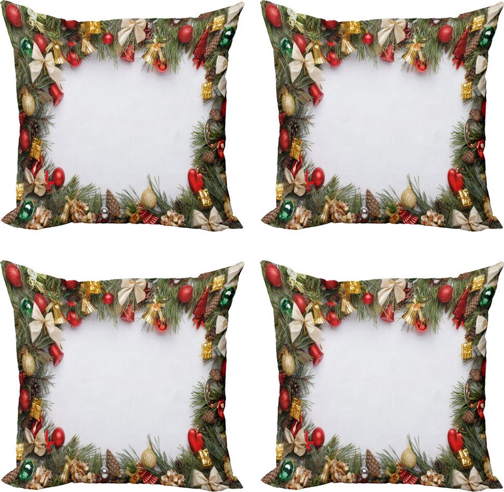 ABAKUHAUS Weihnachten Kissenbezug Set (4 Stück), Garland Rahmen Noel Art, Moderner Doppelseitiger Digitaldruck, 60 cm x 60 cm, Mehrfarbig