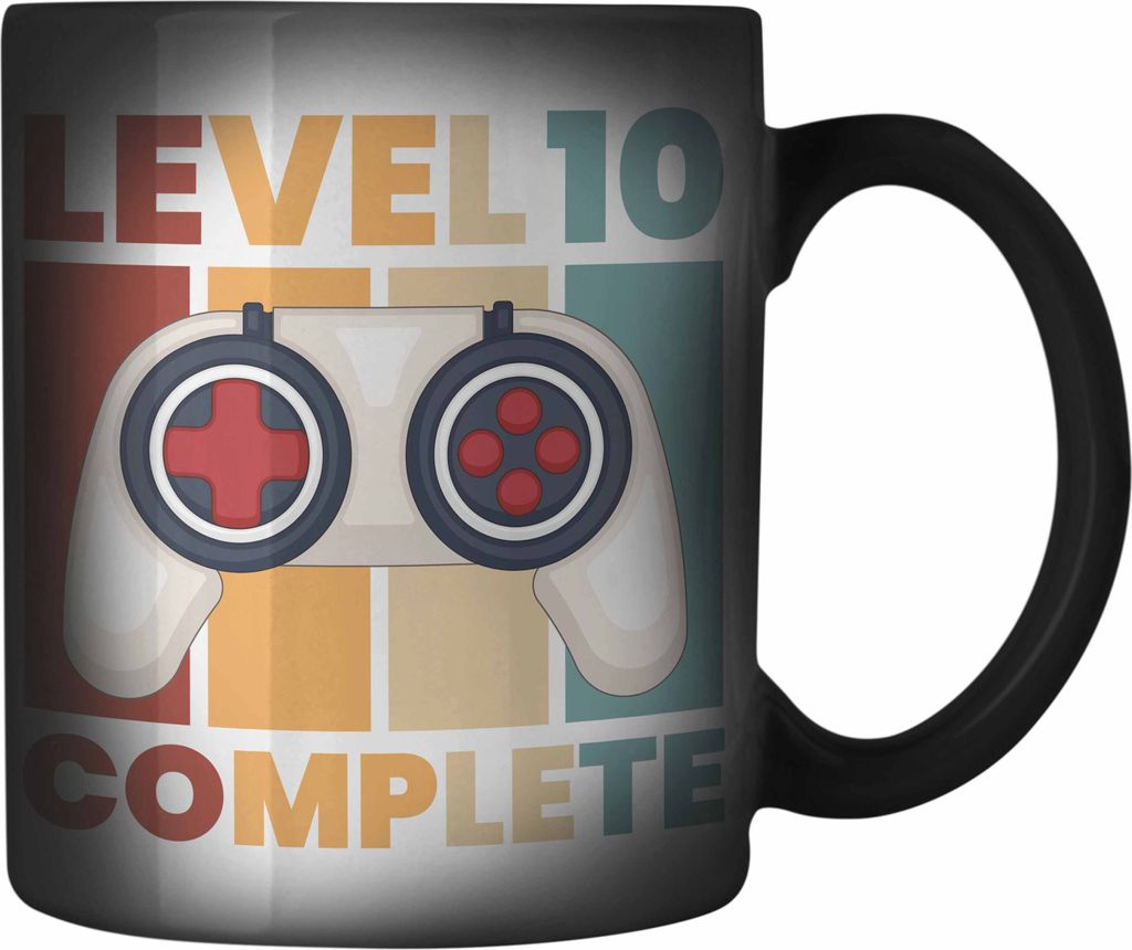 Trendation - 10. Geburtstag Farbwechsel Zauber-Tasse Geschenk Jungs Jungen Gamer Zocker 10 Jahre Alt Geburtstagsgeschenk Idee (Schwarz)