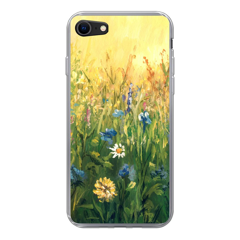 MuchoWow Handyhülle Schutzhülle Hülle für iPhone SE 2022 Blumen - Aquarell - Sonne Silikon Softcase Handy Hülle - Schutzhülle