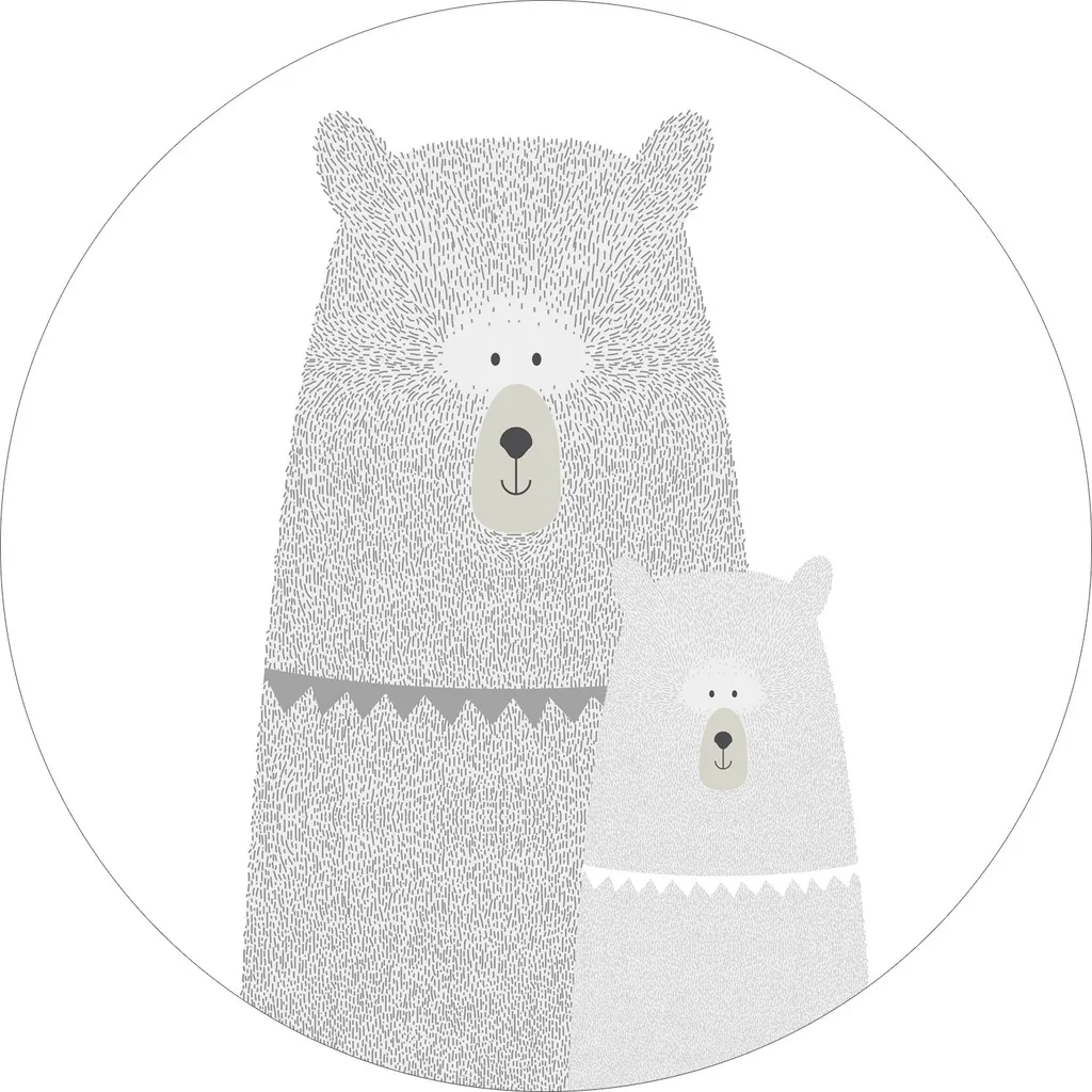 ESTAhome fotomurale autoadhesivo tondo orsi madre e figlio grigio chiaro Ø 70 cm