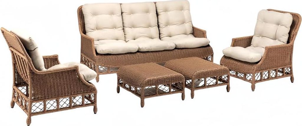 Robuste Garten Rattan Garnitur 2x Sessel Gartenmöbel 2x Hocker Sofa 3 Sitzer