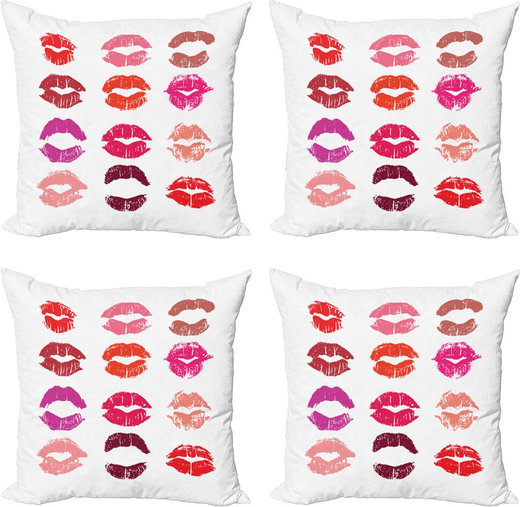 ABAKUHAUS Lippen Kissenbezug Set (4 Stück), Bunte Qualitative Trace, Moderner Doppelseitiger Digitaldruck, 50 cm x 50 cm, Mehrfarbig
