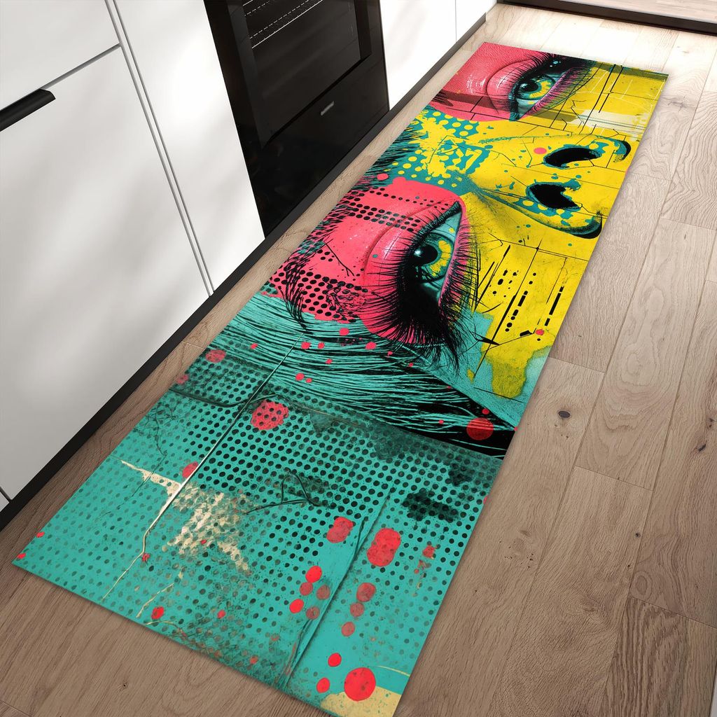 Küchenteppich 80x250cm rutschfest & abwischbar PVC Läufer - Portrait Pop Art