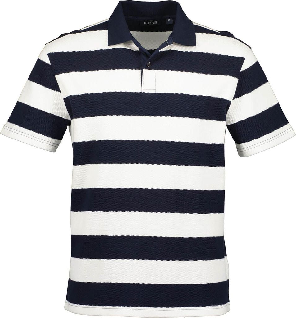 Blue Seven Herren Poloshirt mit Blockstreifen - Gestreiftes Kurzarm-Shirt mit Polokragen in Nachtblau Größe XXL