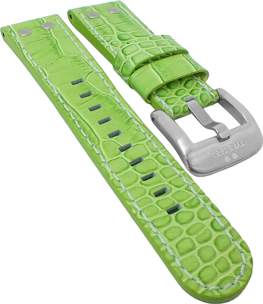 TW STEEL Uhrenarmband 22mm | Leder grün mit Kroko-Optik für TW32