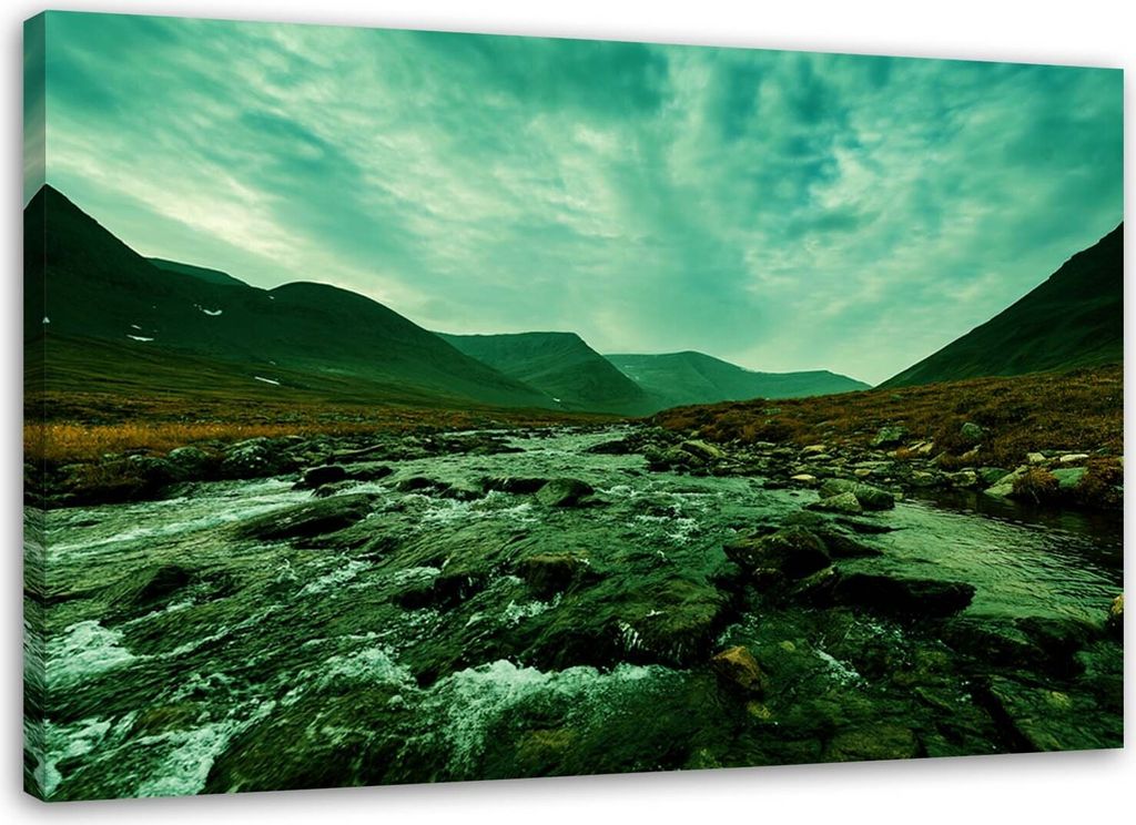 Leinwandbild berg flusslandschaft grün 120x80 cm Feeby blau wandbild bereit zum aufhängen