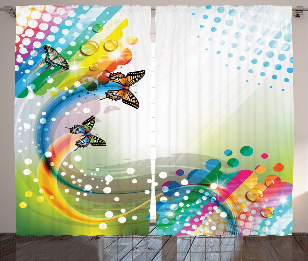 ABAKUHAUS Trippy Rustikaler Gardine, Fliegender Farben-Schmetterling, Schlafzimmer Kräuselband Vorhang mit Schlaufen und Haken, 280 x 225 cm, Mehr...