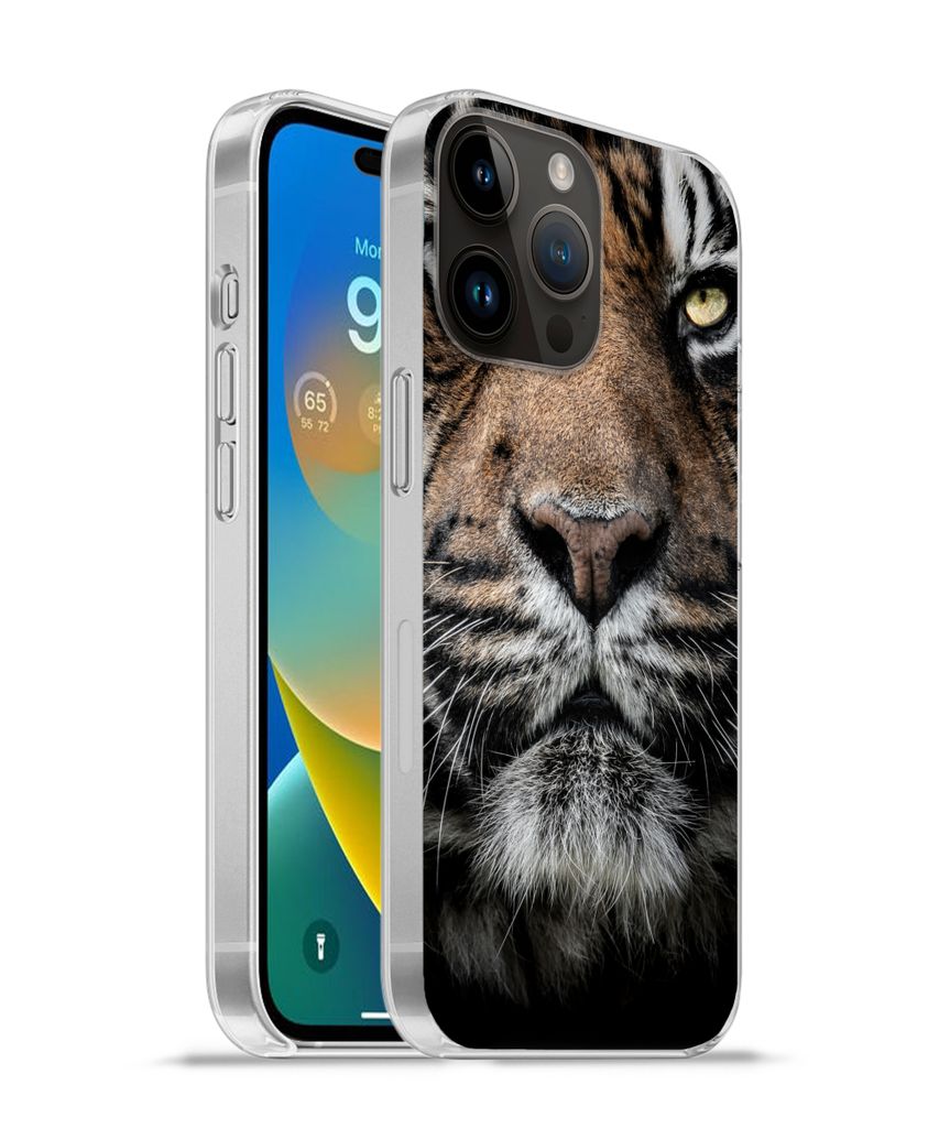MuchoWow Handyhülle Schutzhülle Hülle für Apple iPhone 14 Pro - Softcase Tiger - Nahaufnahme - Tier Silikon Softcase Handy Hülle - Umschlag