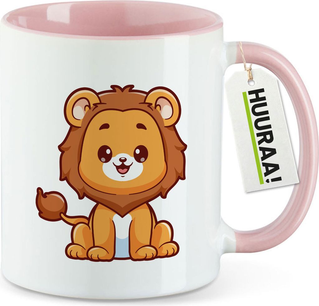 Huuraa Kaffeetasse Löwe Comic 330ml Rosa Keramik Kaffeebecher Geschenkidee