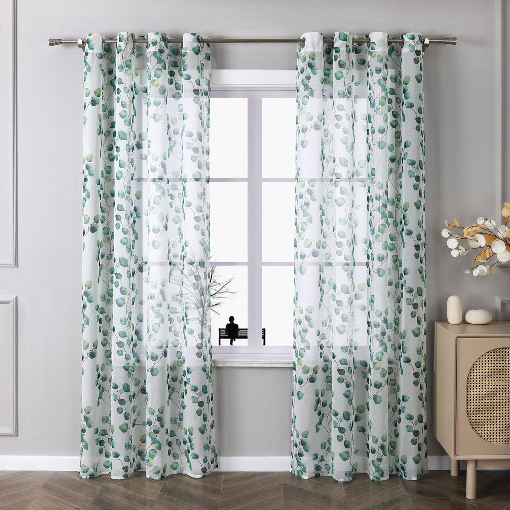 Joyswahl Vorhang Voile Gardinen mit Ösen halbtransparent Ösenschal mit Blattmuster BxH: 140x175 cm Grün 1 Stück