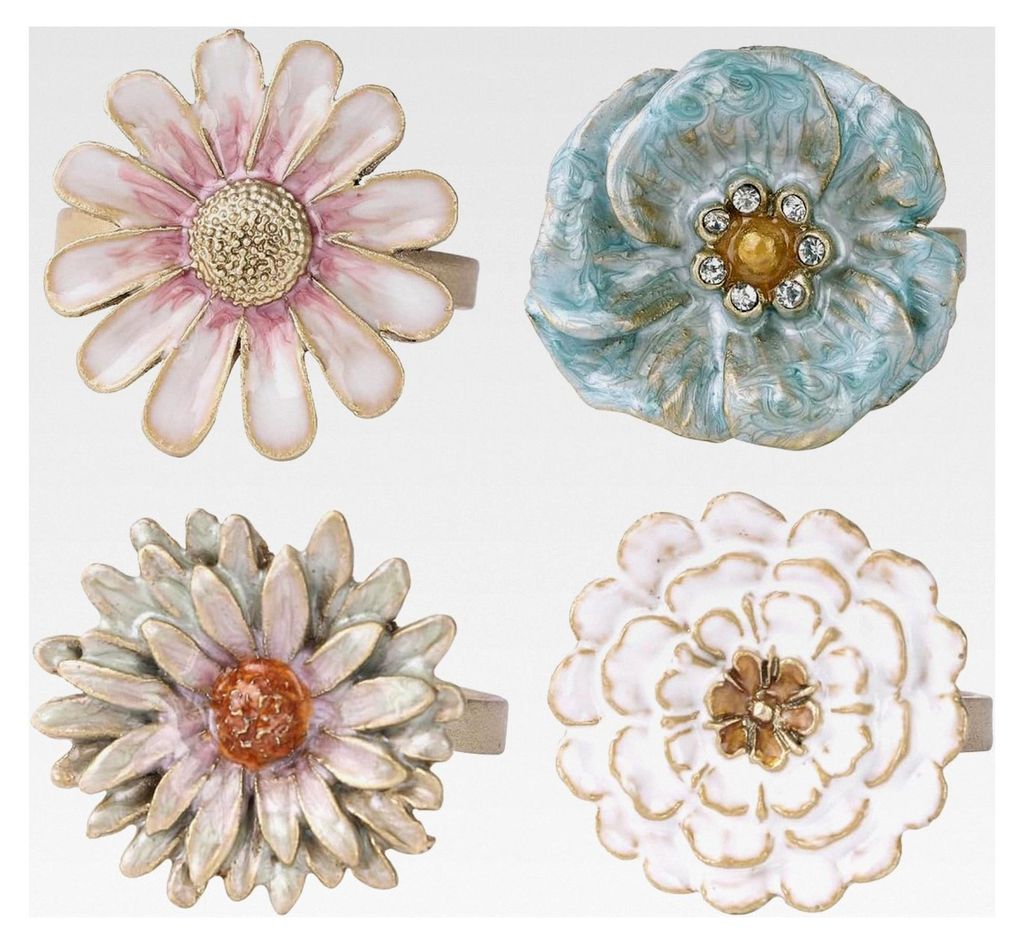 Serviettenringe mit Blumenmotiv und Strasssteinen, rund, Serviettenhalter für Hochzeit, Bankett, Zuhause, Party, Dekoration, Esstisch-Zubehör, 4 ...