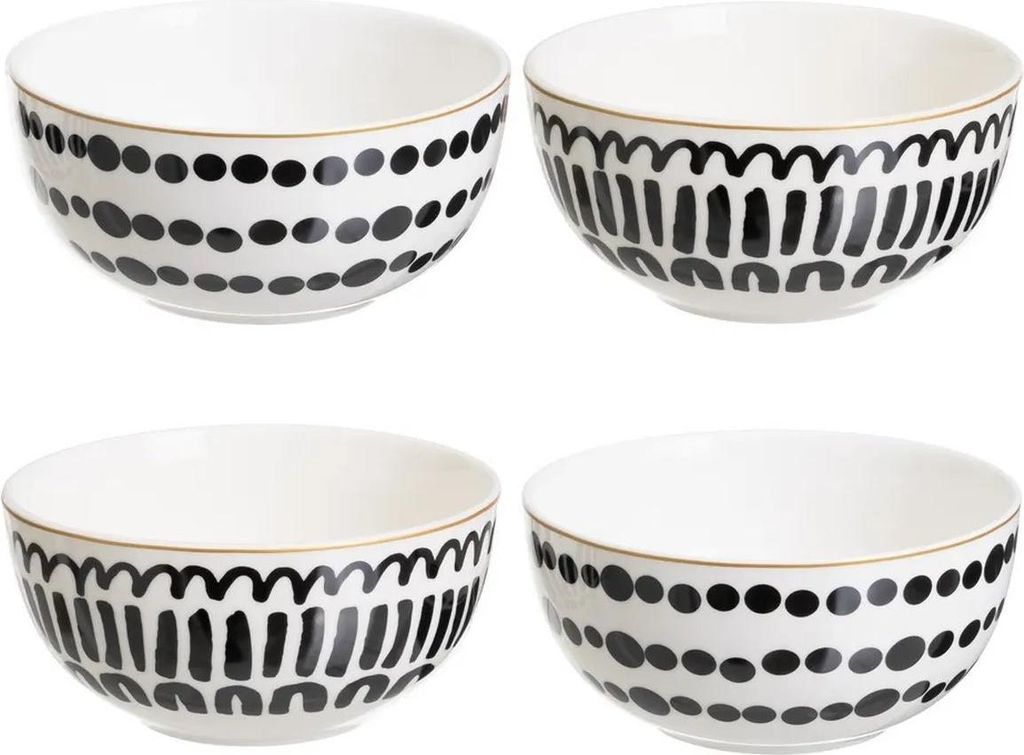 HowHomely | Schüsseln - 4er Set Keramikschalen - 4 x 700 ml - weiß schwarz - Schalen