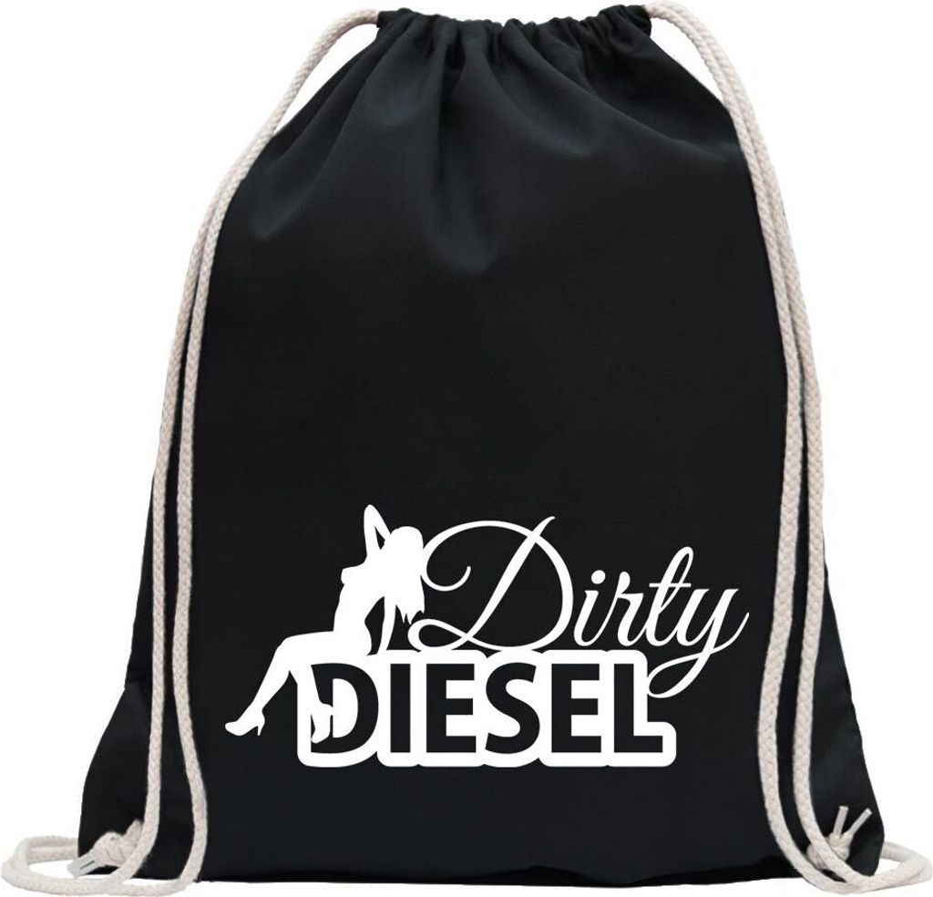Kiwistar - Turnbeutel - schwarz - Dirty Diesel Design 2 dreckiger - Fun Rucksack Sport Beutel Gymsack Baumwolle mit Ziehgurt