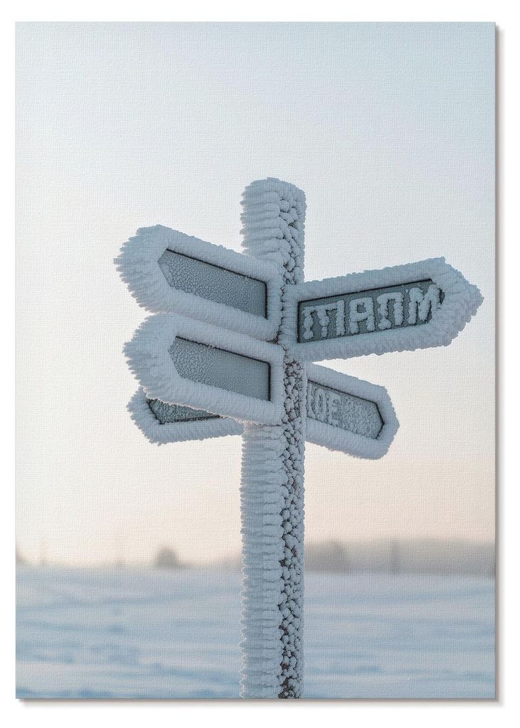 POSTER - 21x29 cm (A4) - Wandal - Schneebedecktes Wegweiserschild – Winterminimalismus - Wandbild für Wohnzimmer Schlafzimmer & Flur, Modernes P...