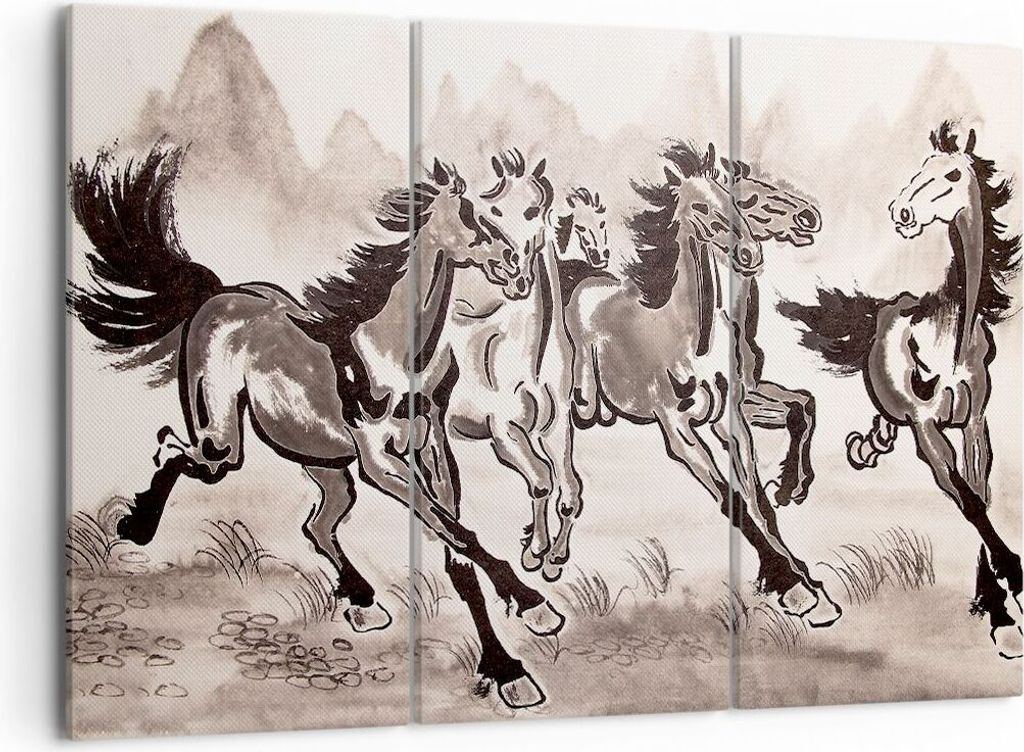 Bild auf Leinwand - Leinwandbild - Pferd Abbildung Natur - 105x70cm - Wand Bild - Wanddeko - Leinwanddruck - Bilder - Kunstdruck - Wanddekoration -...