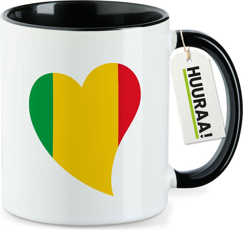 Huuraa Kaffeetasse Mali Flagge Herz 330ml Schwarz Keramik Kaffeebecher Geschenkidee