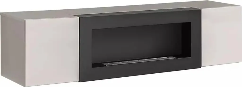 Meuble TV bio-cheminée FREYA cachemire pour salon cosy et moderne