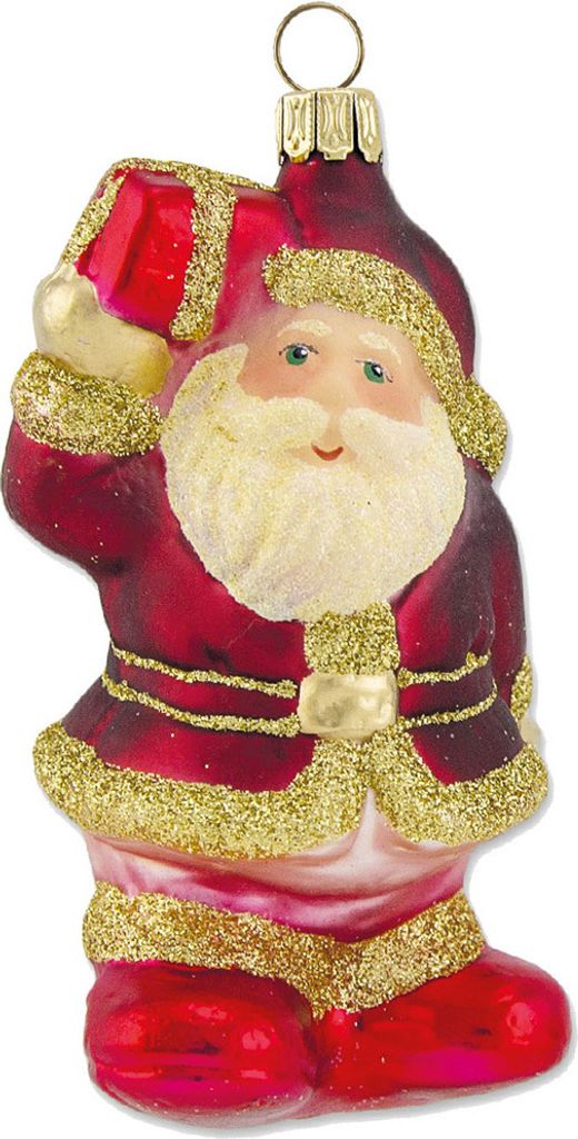 Thüringer Glasdesign Christbaumschmuck Weihnachtsmann 10 cm aus Glas - Rot/Gold | Nikolaus Hängefigu
