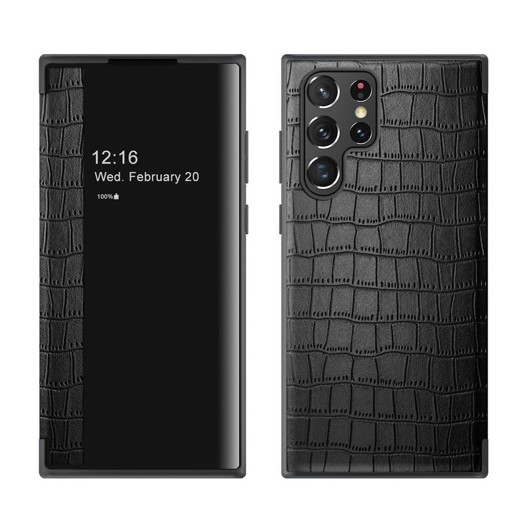 König Design Hülle kompatibel mit Samsung Galaxy S23 Ultra Kunstleder Handyhülle - Handy Case Schwarz