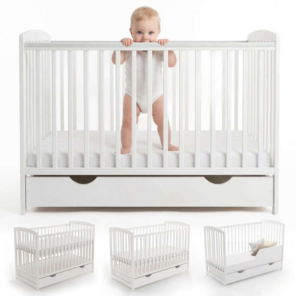 Love For Sleep Weiß Babybett Gitterbett mit Schublade 120 x Produktbild 