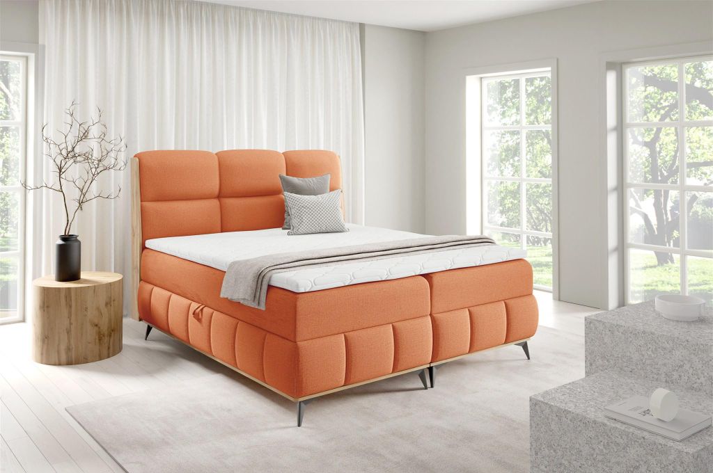 Boxspringbett Schlafzimmerbett CHARLIE PREMIUM 180x200cm Stoff Fibi Apricot