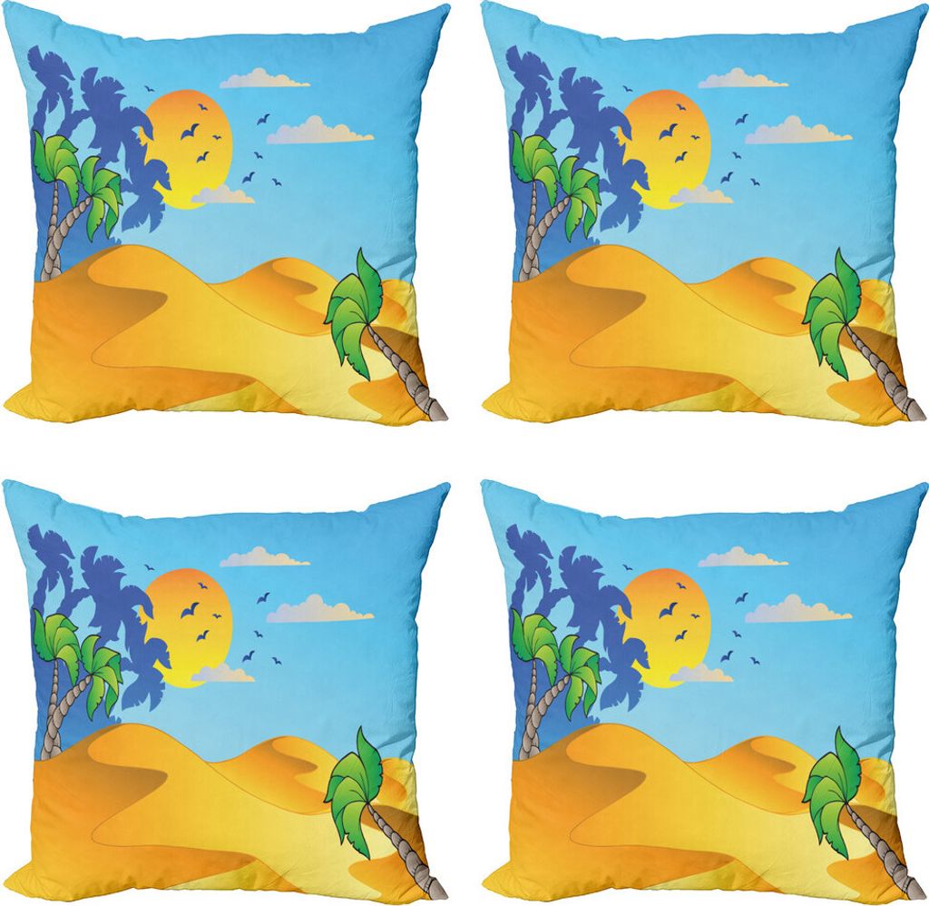 ABAKUHAUS Düne Kissenbezug Set (4 Stück), Cartoon Wüsten-Landschaft Palmen, Moderner Doppelseitiger Digitaldruck, 40 cm x 40 cm, Marigold und Mu...