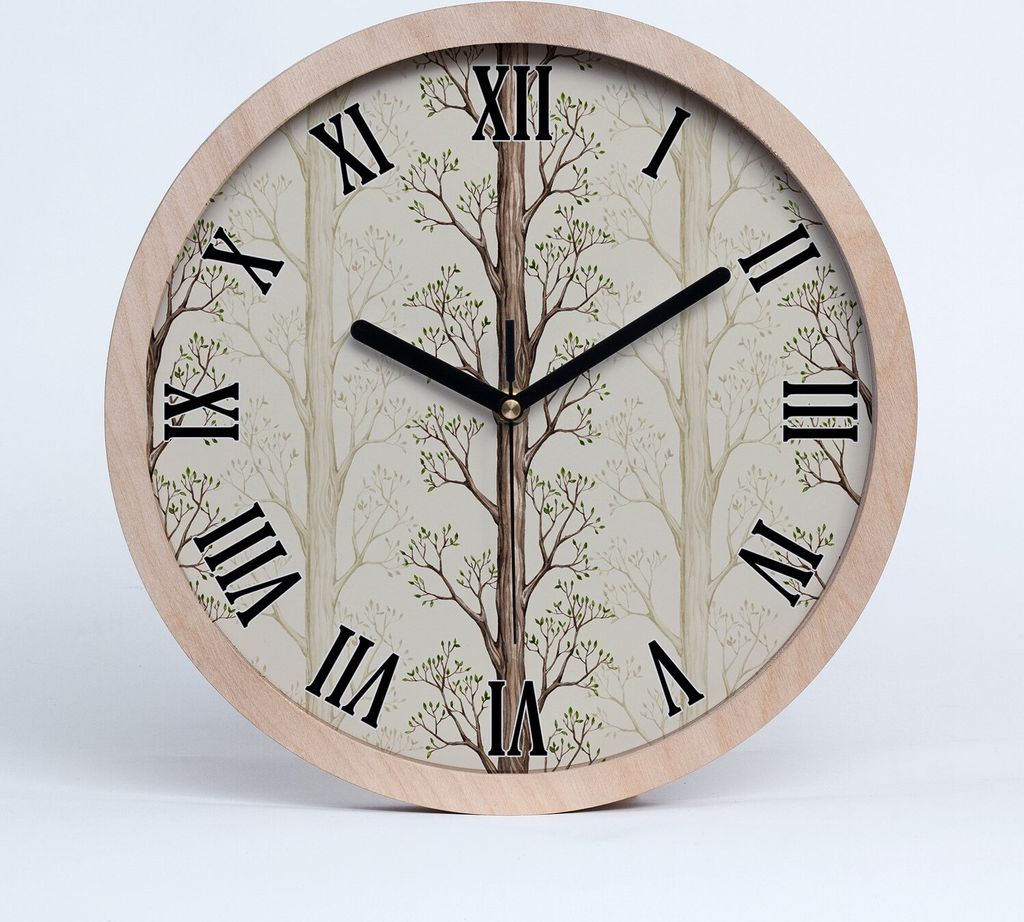Holzuhr 20fi cm wanduhr - schwarze Spitzen - Bäume