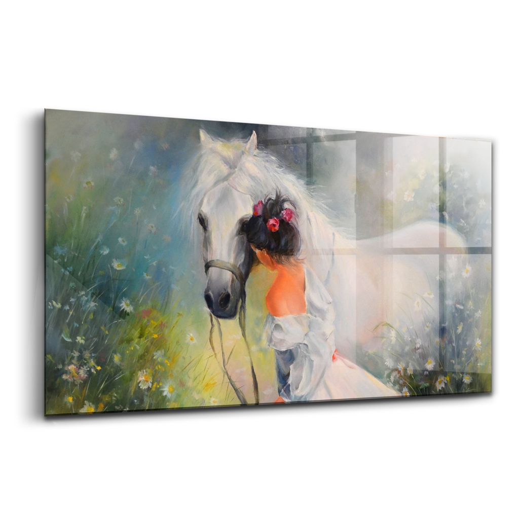 Glasmalerei - dekorative Malerei - moderne Malerei - 100x50 - Schöne Frau mit einem Pferd